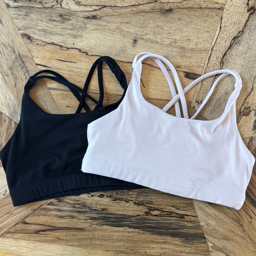 Athleta Girl Upbeat Sports Bra Bundle Black and Light Pink Size M 8-10 Lot of 2